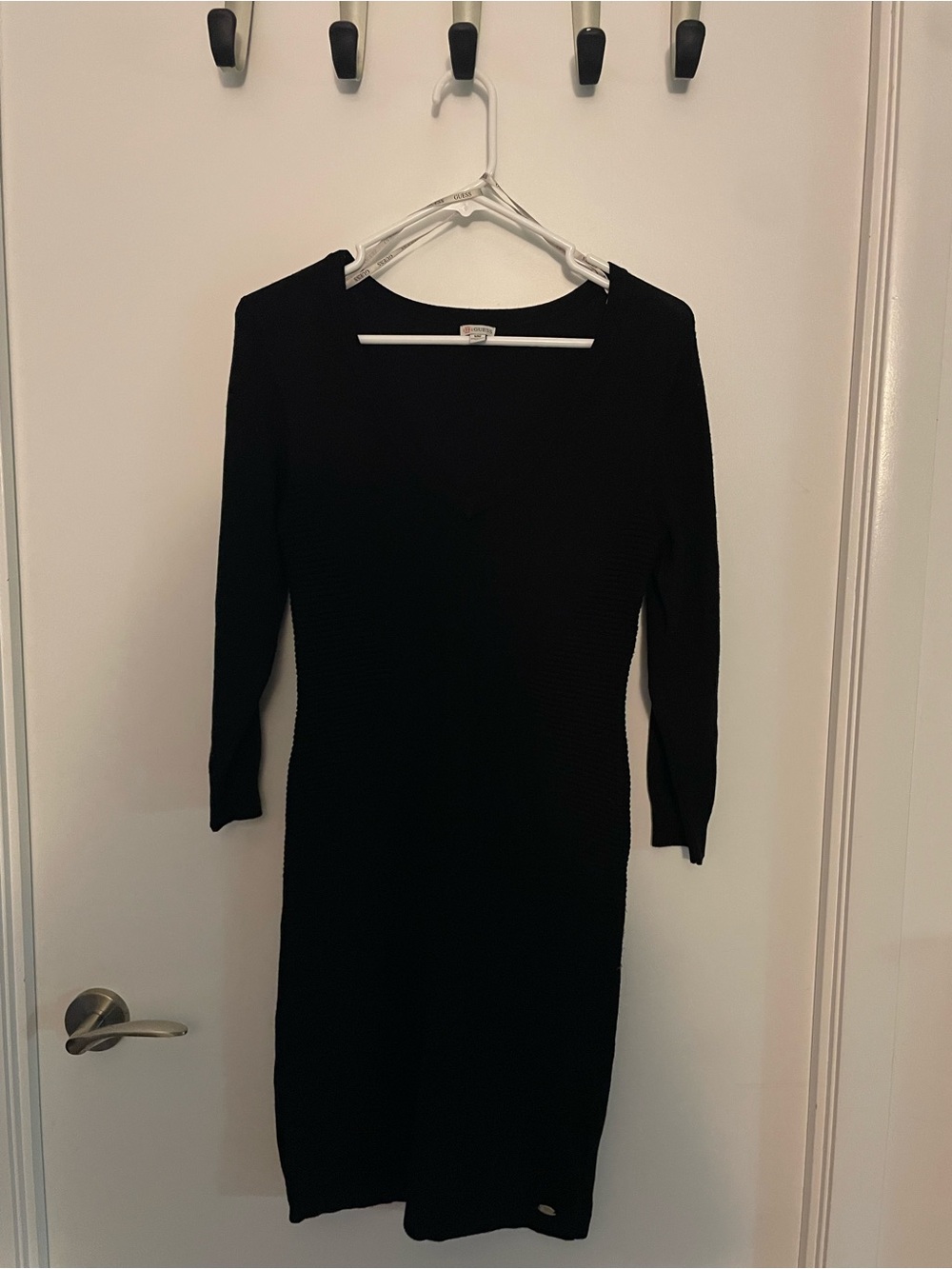 Guess Black V-Neck Long Sleeve Knit Dress